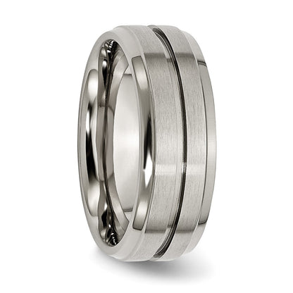Titanium Grooved Ridged Edge 8mm Brushed And Polished Band