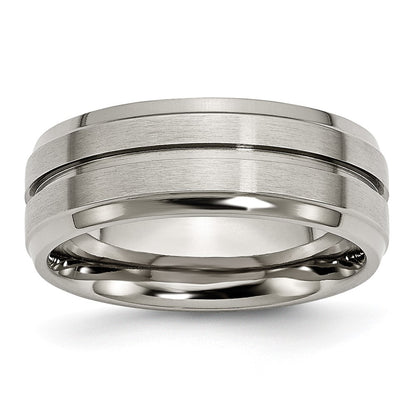 Titanium Grooved Ridged Edge 8mm Brushed And Polished Band