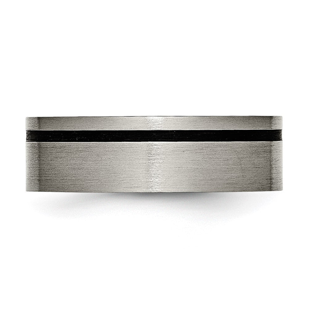 Titanium Brushed With Black Rubber 7mm Flat Band