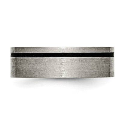Titanium Brushed With Black Rubber 7mm Flat Band