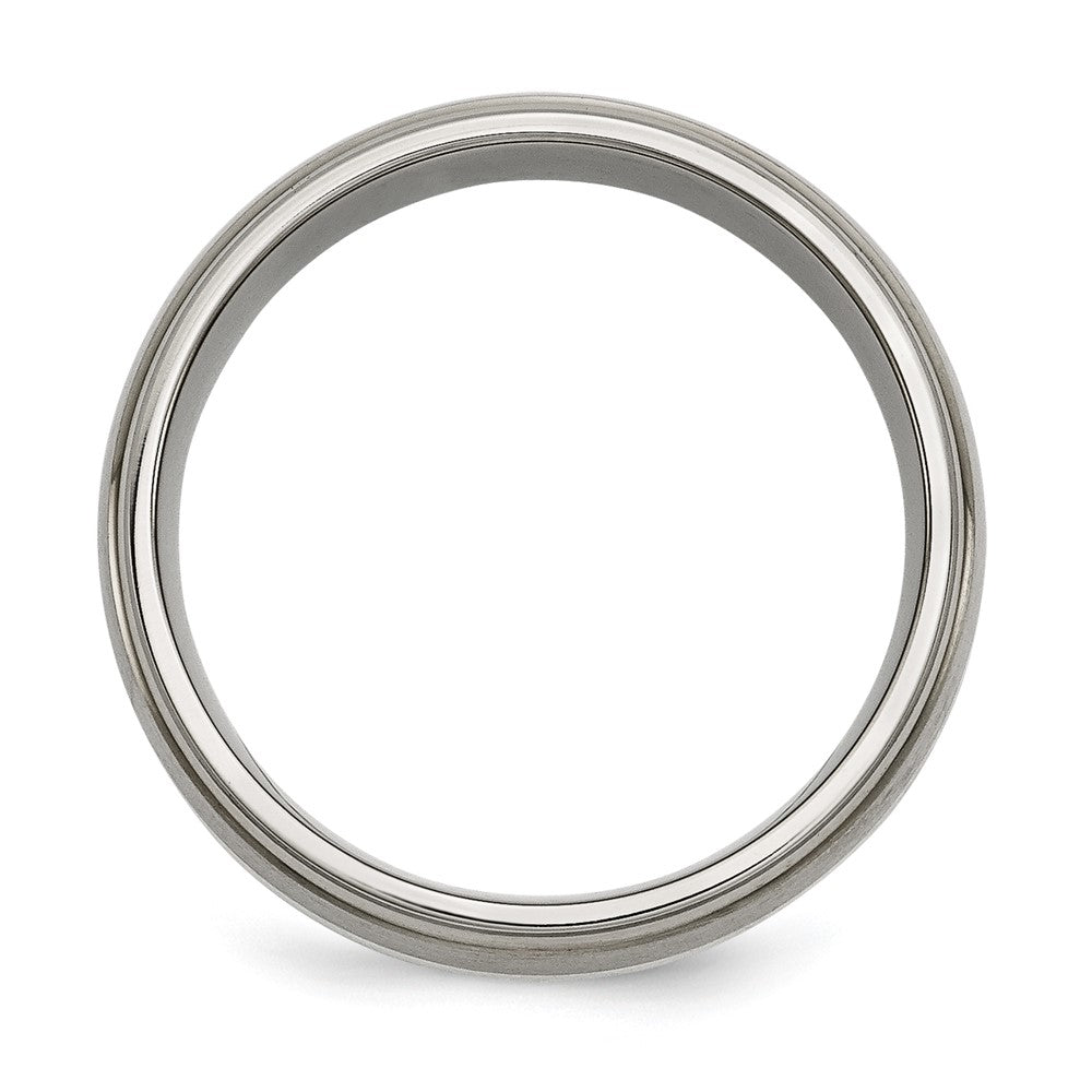 Titanium/Silver Two Tone Titanium Ridged Edge Sterling Silver Inlay 8mm Brushed/Polished Band