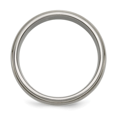 Titanium/Silver Two Tone Titanium Ridged Edge Sterling Silver Inlay 8mm Brushed/Polished Band
