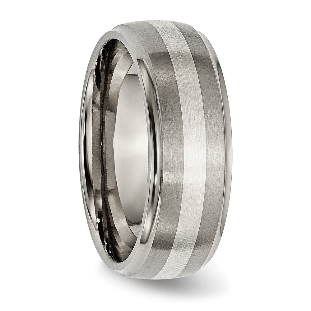 Titanium/Silver Two Tone Titanium Ridged Edge Sterling Silver Inlay 8mm Brushed/Polished Band
