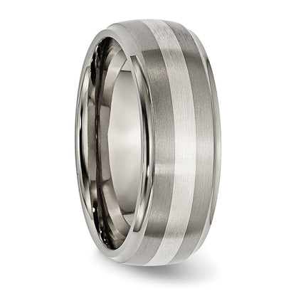Titanium/Silver Two Tone Titanium Ridged Edge Sterling Silver Inlay 8mm Brushed/Polished Band