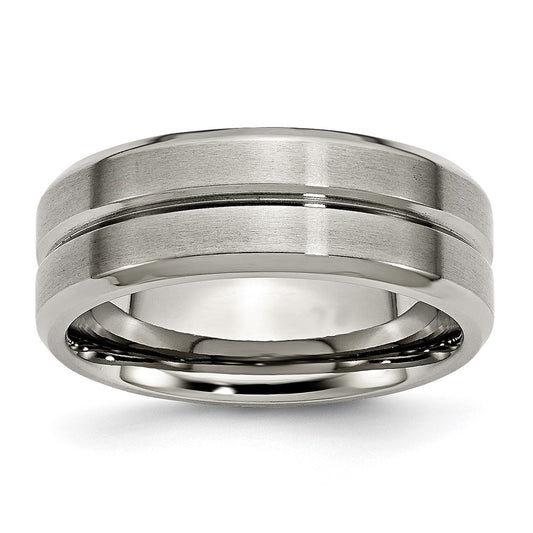 Titanium Grooved Beveled Edge 8mm Brushed And Polished Band