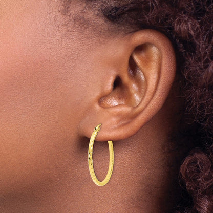 10K Yellow Gold D/C Hinged Hoop Earrings