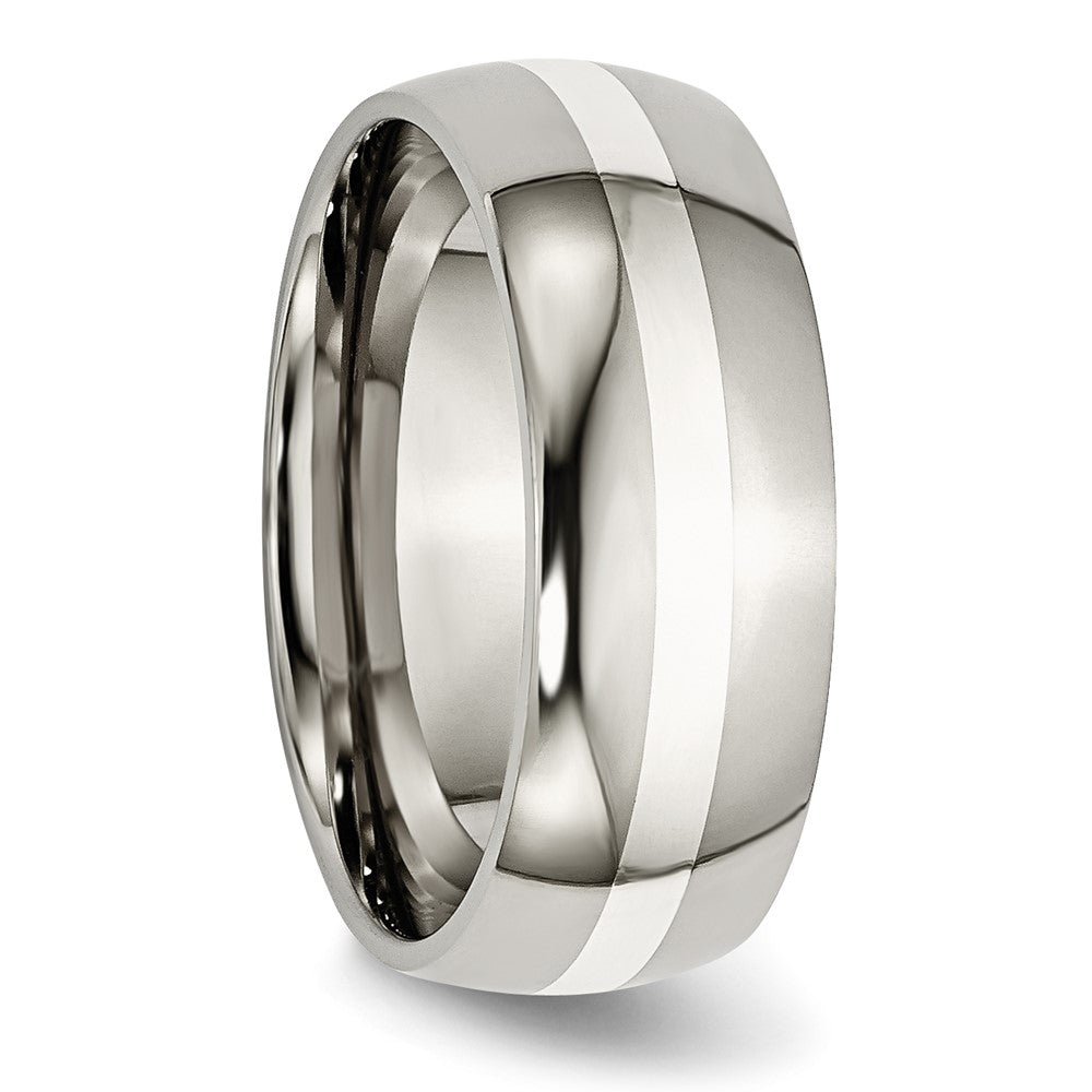 Titanium/Silver Two Tone Titanium Sterling Silver Inlay 8mm Polished Band