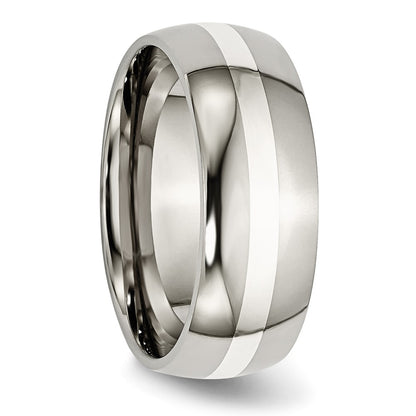 Titanium/Silver Two Tone Titanium Sterling Silver Inlay 8mm Polished Band