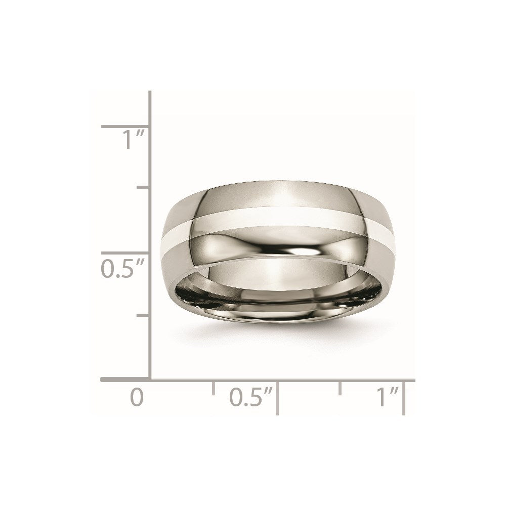 Titanium/Silver Two Tone Titanium Sterling Silver Inlay 8mm Polished Band
