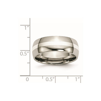 Titanium/Silver Two Tone Titanium Sterling Silver Inlay 8mm Polished Band