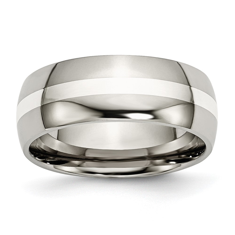 Titanium/Silver Two Tone Titanium Sterling Silver Inlay 8mm Polished Band