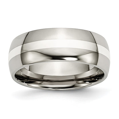 Titanium/Silver Two Tone Titanium Sterling Silver Inlay 8mm Polished Band