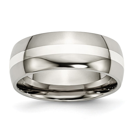 Titanium/Silver Two Tone Titanium Sterling Silver Inlay 8mm Polished Band