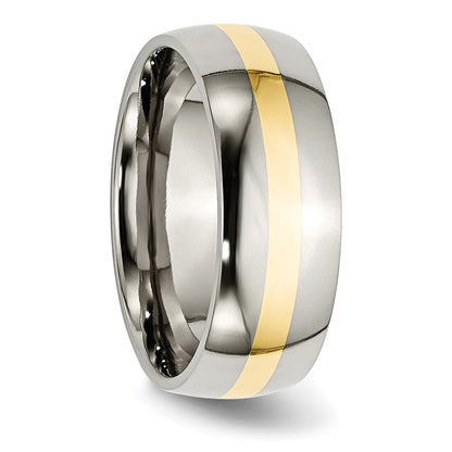 Titanium/14K Two Tone Titanium Polished 14K Yellow Inlay 8mm Band (Size 7 Only)