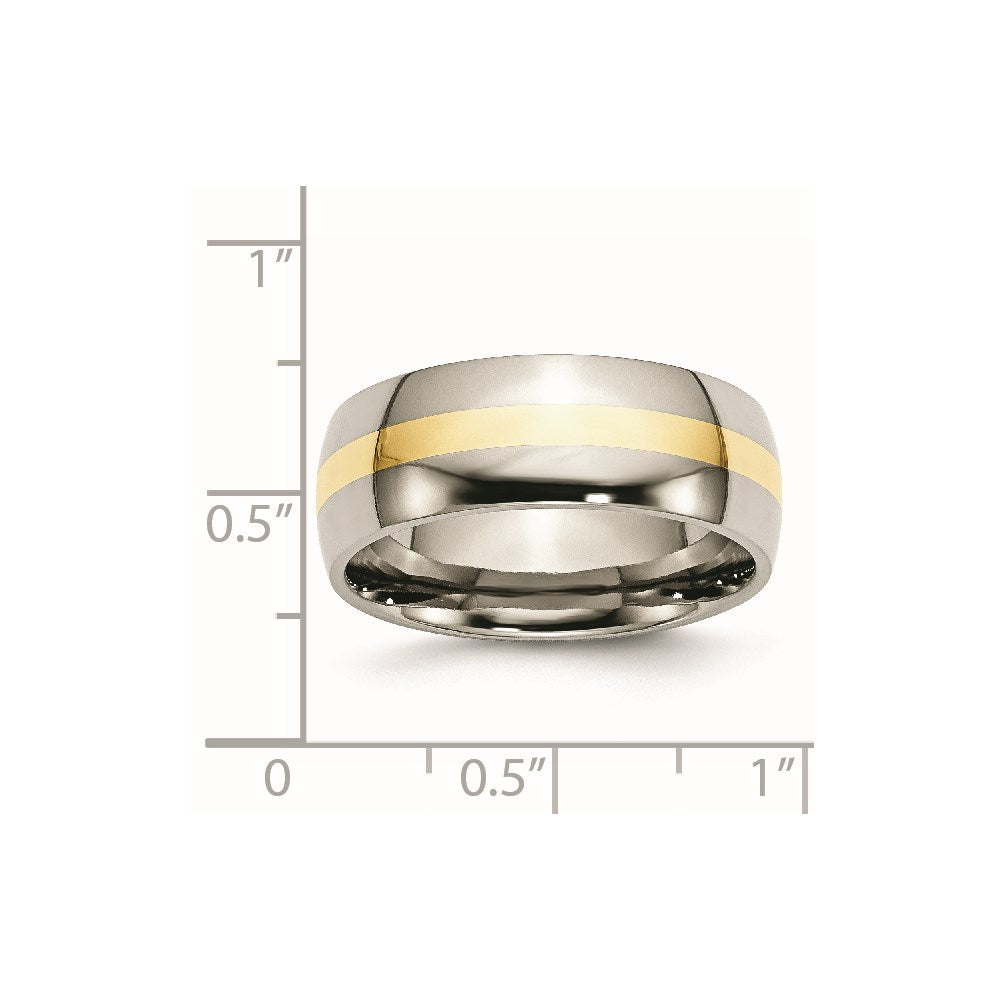 Titanium/14K Two Tone Titanium Polished 14K Yellow Inlay 8mm Band (Size 7 Only)