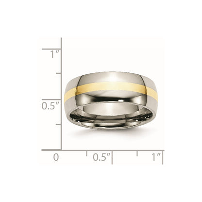 Titanium/14K Two Tone Titanium Polished 14K Yellow Inlay 8mm Band (Size 7 Only)