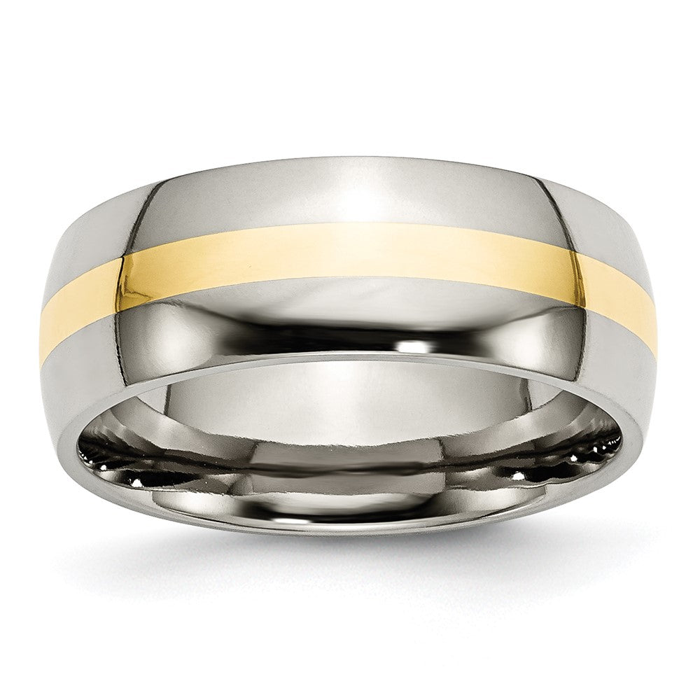 Titanium/14K Two Tone Titanium Polished 14K Yellow Inlay 8mm Band (Size 7 Only)