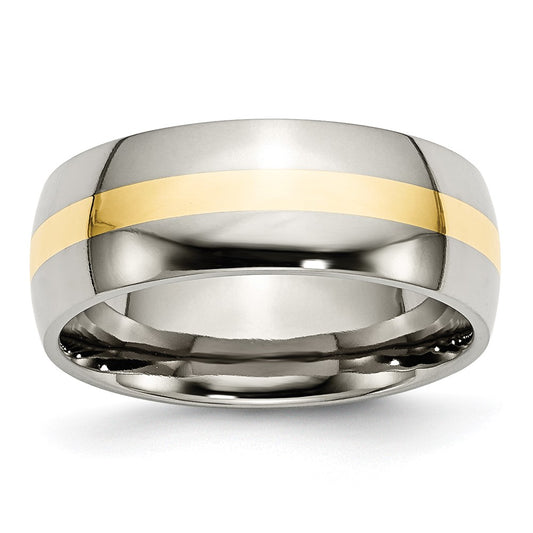 Titanium/14K Two Tone Titanium Polished 14K Yellow Inlay 8mm Band (Size 7 Only)