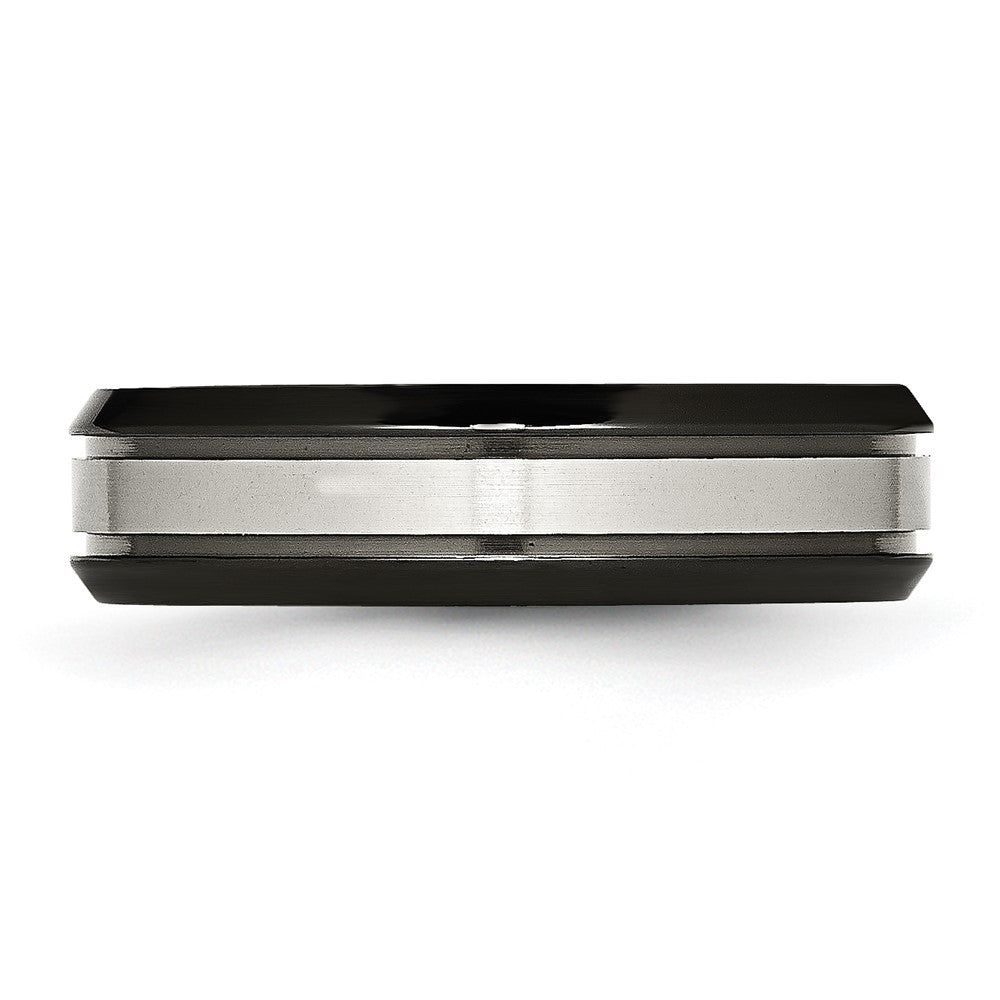 Titanium Beveled Edge 6mm Black Ip Plated Satin/Polished Band (Size 6 Only)