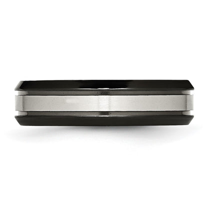 Titanium Beveled Edge 6mm Black Ip Plated Satin/Polished Band (Size 6 Only)