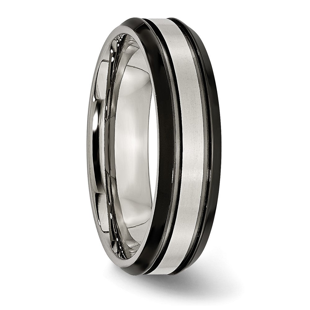 Titanium Beveled Edge 6mm Black Ip Plated Satin/Polished Band (Size 6 Only)