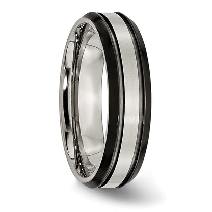 Titanium Beveled Edge 6mm Black Ip Plated Satin/Polished Band (Size 6 Only)