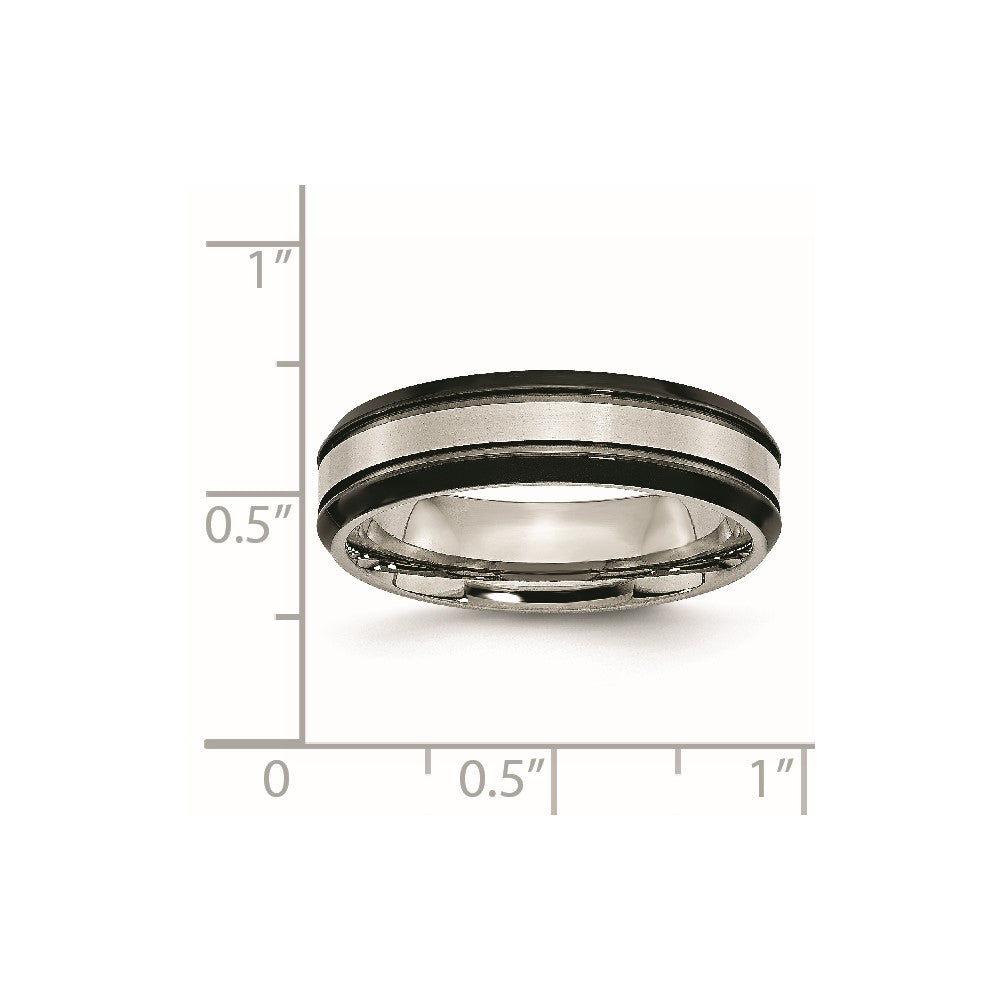 Titanium Beveled Edge 6mm Black Ip Plated Satin/Polished Band (Size 6 Only)