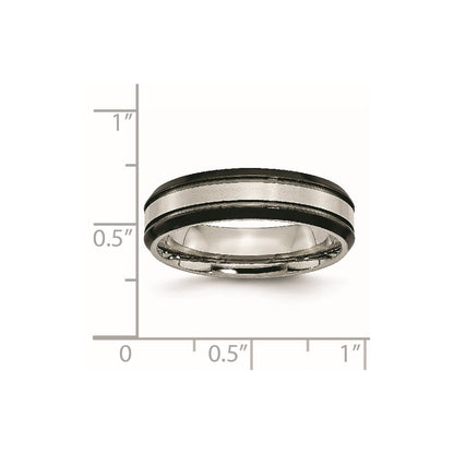 Titanium Beveled Edge 6mm Black Ip Plated Satin/Polished Band (Size 6 Only)
