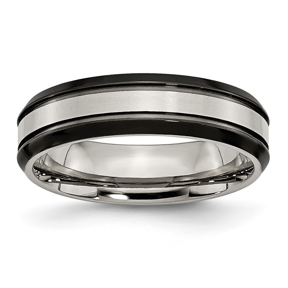 Titanium Beveled Edge 6mm Black Ip Plated Satin/Polished Band (Size 6 Only)
