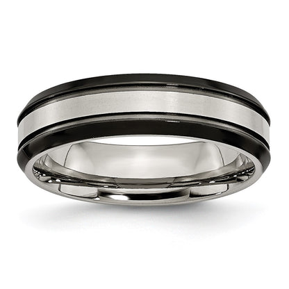 Titanium Beveled Edge 6mm Black Ip Plated Satin/Polished Band (Size 6 Only)