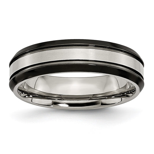 Titanium Beveled Edge 6mm Black Ip Plated Satin/Polished Band (Size 6 Only)