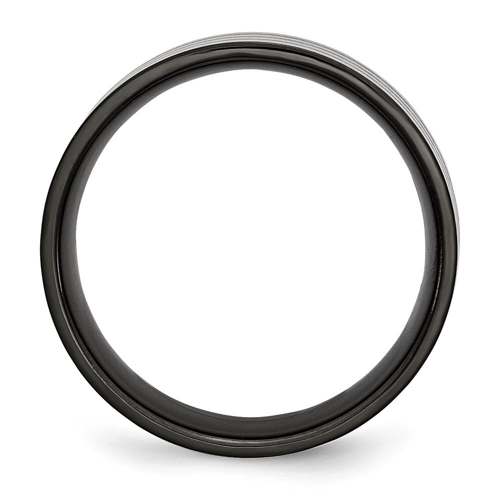 Titanium Polished 8mm Black Ip Plated Satin Stripes Band