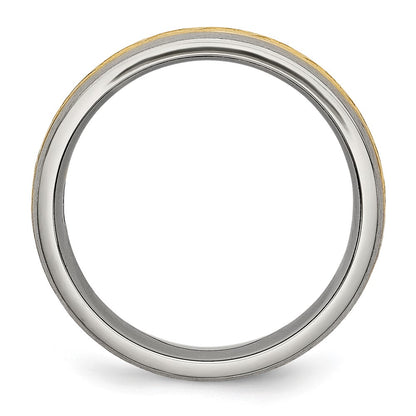 Titanium 7mm Yellow Ip Plated X Design Grooved Satin Band