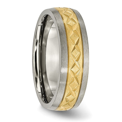 Titanium 7mm Yellow Ip Plated X Design Grooved Satin Band