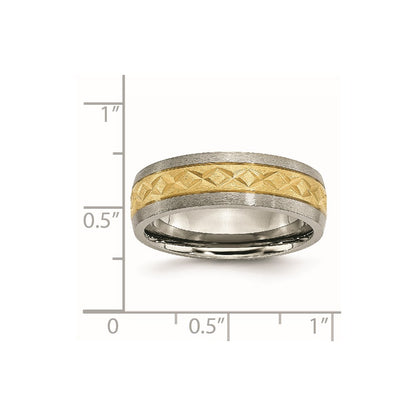 Titanium 7mm Yellow Ip Plated X Design Grooved Satin Band