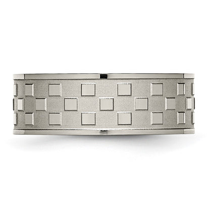 Titanium Satin And Polished Checkered 8mm Band