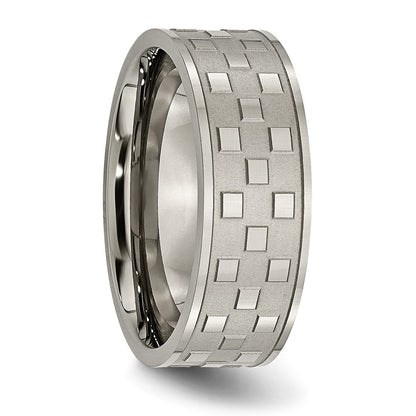 Titanium Satin And Polished Checkered 8mm Band