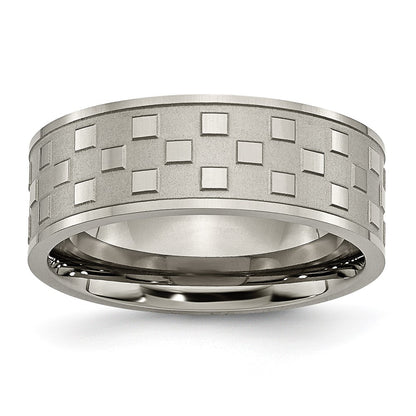 Titanium Satin And Polished Checkered 8mm Band