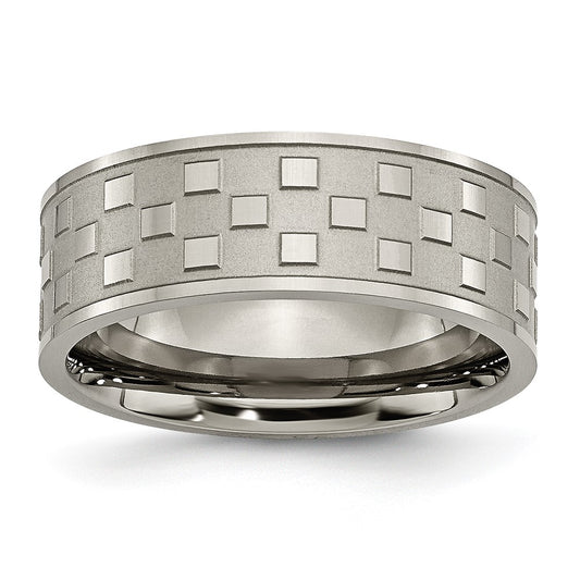 Titanium Satin And Polished Checkered 8mm Band