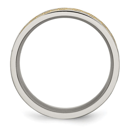 Titanium 8mm Yellow Ip Plated Satin And Polished Checkered Band