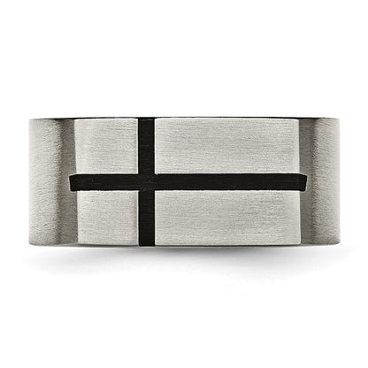 Titanium 10mm Black Enamel Cross Brushed Band