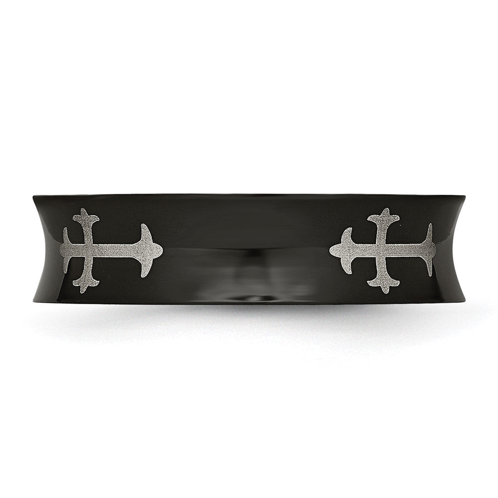 Titanium Cross Black Ip Plated 6mm Concave Band