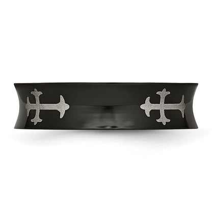 Titanium Cross Black Ip Plated 6mm Concave Band