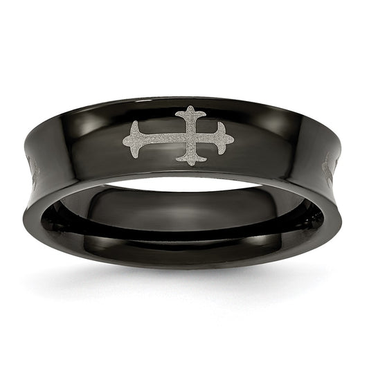 Titanium Cross Black Ip Plated 6mm Concave Band