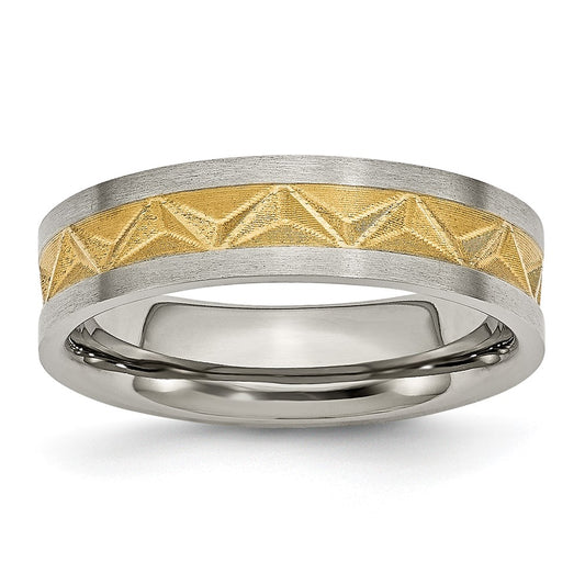 Titanium Brushed And Yellow Ip Plated Ladies 6mm Band