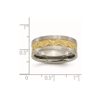 Titanium Brushed And Yellow Ip Plated Mens 8mm Band