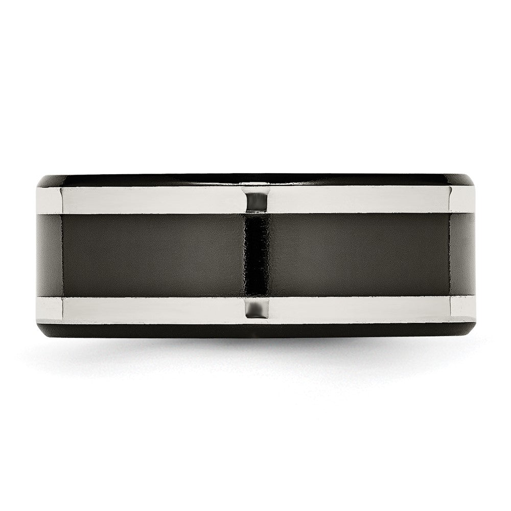 Titanium/Silver Two Tone Titanium Black Ti With Sterling Silver Inlay Polished 9mm Flat Band