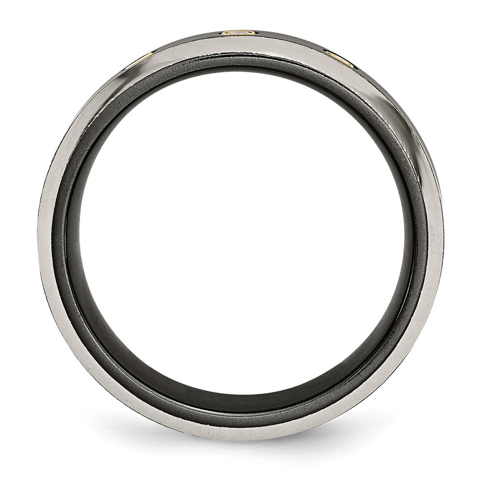 Titanium Black Ti 14K Inlay 1/10Ct Diamond Beveled Edge 7mm Band (Size 11.5 Only)