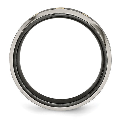 Titanium Black Ti 14K Inlay 1/10Ct Diamond Beveled Edge 7mm Band (Size 11.5 Only)