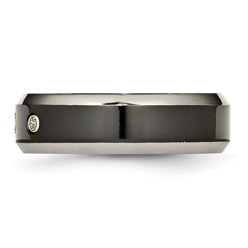 Titanium Black Ti 14K Inlay 1/10Ct Diamond Beveled Edge 7mm Band (Size 11.5 Only)